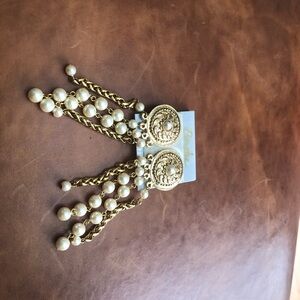 Elegant Gold and Cream Dangle Earrings